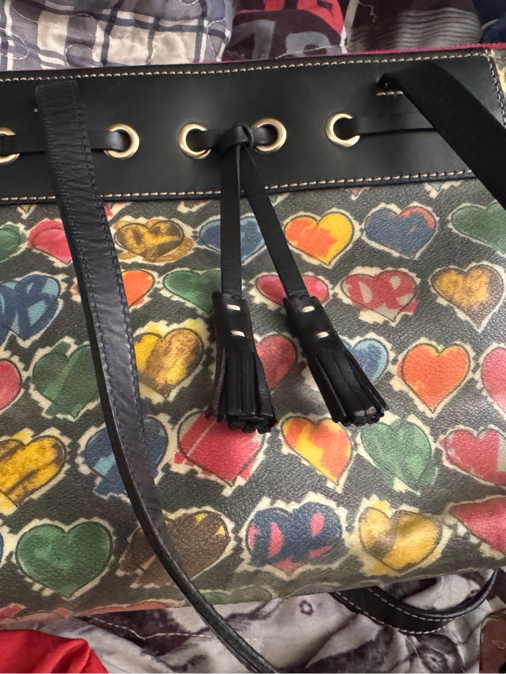 Vintage Dooney & Bourke Y2K Lindsay Lohan CRAYON Hearts Satchel Tote Handbag